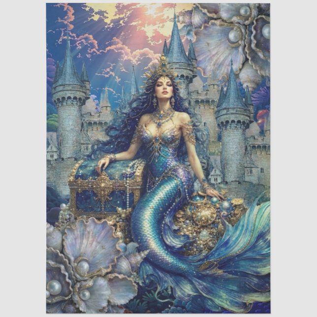 Enchanted Mystical Fantasy Mermaid Decoupage Tissue Paper (Front)