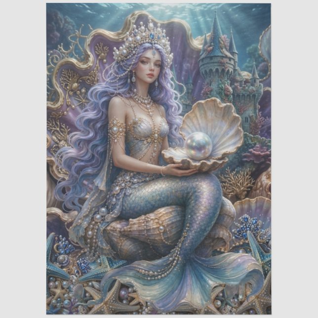 Enchanted Mystical Fantasy Mermaid Decoupage Tissue Paper (Front)