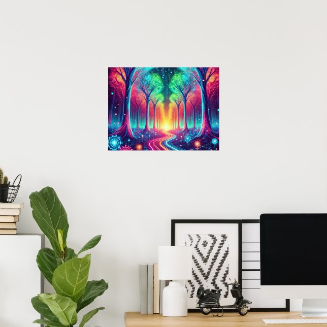 Enchanted Neon Forest – Radiant Glowing Trees Poster (Home Office)