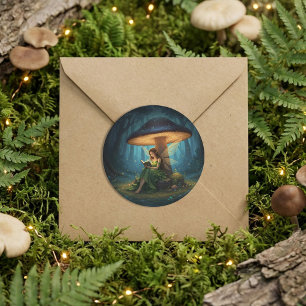Enchanted Night Fairy Reading a Book Classic Round Sticker