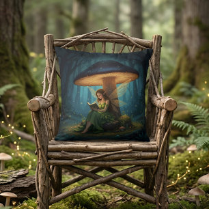 Enchanted Night Fairy Reading a Book Throw Pillow