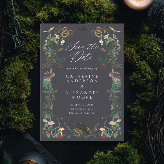 Enchanted Night Garden Gothic Botanical Wedding Save The Date (Creator Uploaded)
