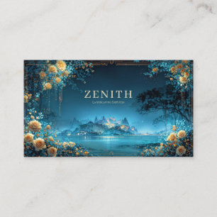 Enchanted Night Landscape Gold Rose Floral Palace Business Card