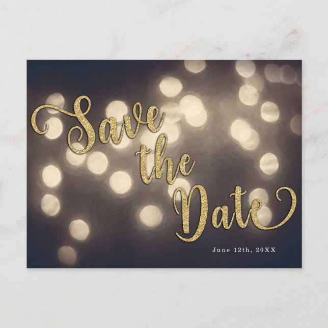 Enchanted Night Lights Elegant Gold Save the Date Announcement Postcard (Front)