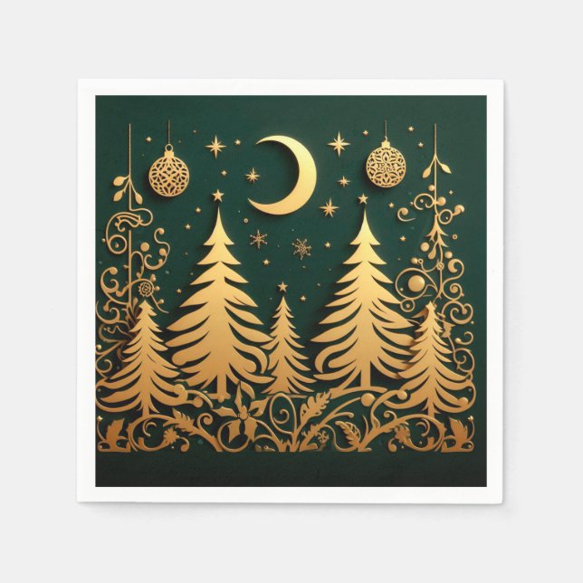 Enchanted Night – Moonlit Christmas Tree Pattern Napkin (Front)
