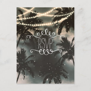 Enchanted Night Sky Palm Trees & String Lights Invitation Postcard