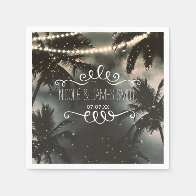 Enchanted Night Sky Palm Trees & String Lights Napkin (Front)