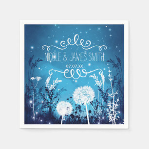Enchanted Night Sky Stars & Foliage Blue Wedding Napkin