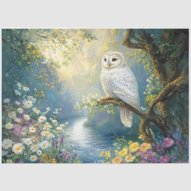 Enchanted Owl Flowers and Forest Decoupage Tissue Paper (Front)