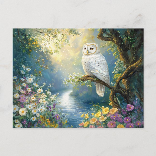 Enchanted Owl Flowers and Forest Postcard (Front)