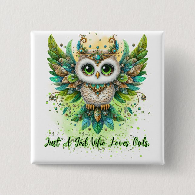 Enchanted Owl Queen 2 Inch Square Button (Front)