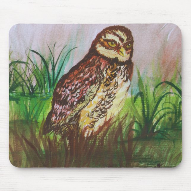 Enchanted Owl Watercolor Art Mouse Pad (Front)