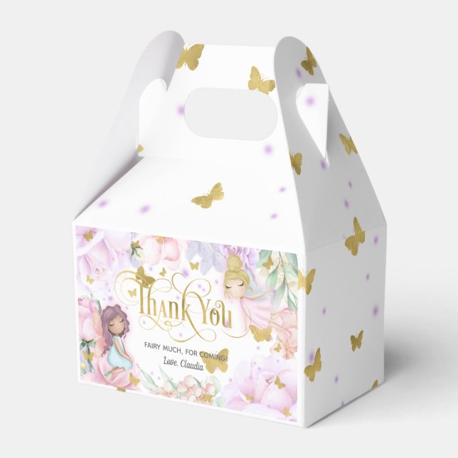 Enchanted party, garden fairy themed birthday favor box (Front Side)