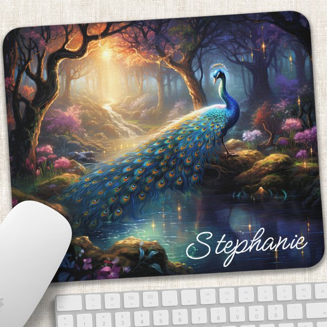 Enchanted Peacock Fantasy Name Design Mouse Pad (Creator Uploaded)