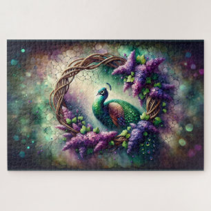 Enchanted Peacock Floral Wreath Jigsaw Puzzle