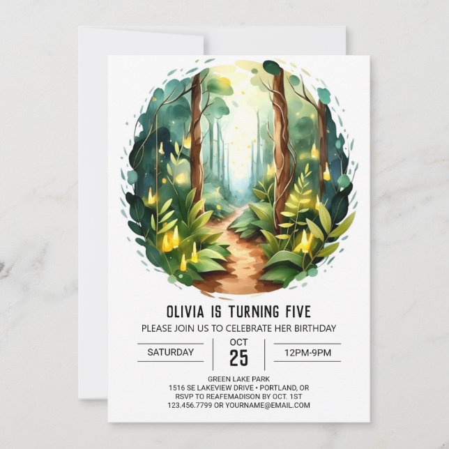 Enchanted Pine Forest Woodland Birthday Invitation (Front)