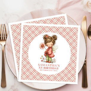 Enchanted Pink Fairy Flowers 1st Birthday Party  Napkin