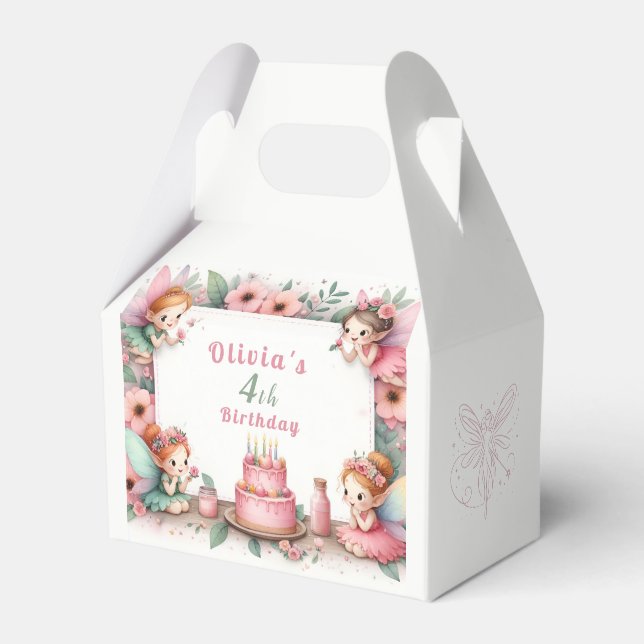 Enchanted Pink Fairy garden - Birthday  Favor Box (Front Side)