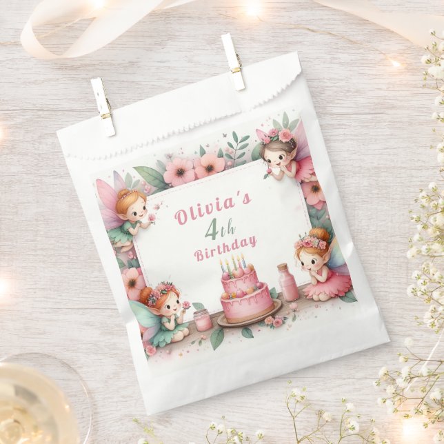 Enchanted Pink Fairy garden - Birthday  Favour Bag (Clipped)