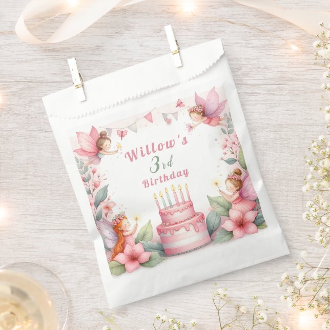 Enchanted Pink Fairy garden - Birthday  Favour Bag (Clipped)