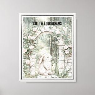 Enchanted Pink Floral Garden Bunny Canvas Print