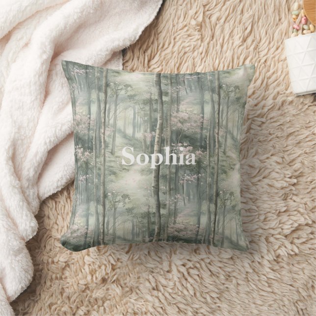 Enchanted Pink Floral Garden  Throw Pillow (Blanket)