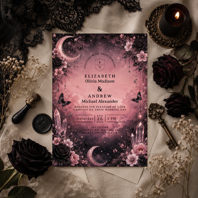 Enchanted Pink Goth Wedding Invitation (Creator Uploaded)