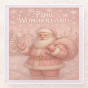 Enchanted Pink Wonderland Santa Glass Coaster