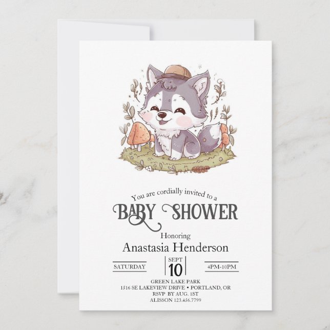 Enchanted Playful Wolf Baby Shower Invitation (Front)