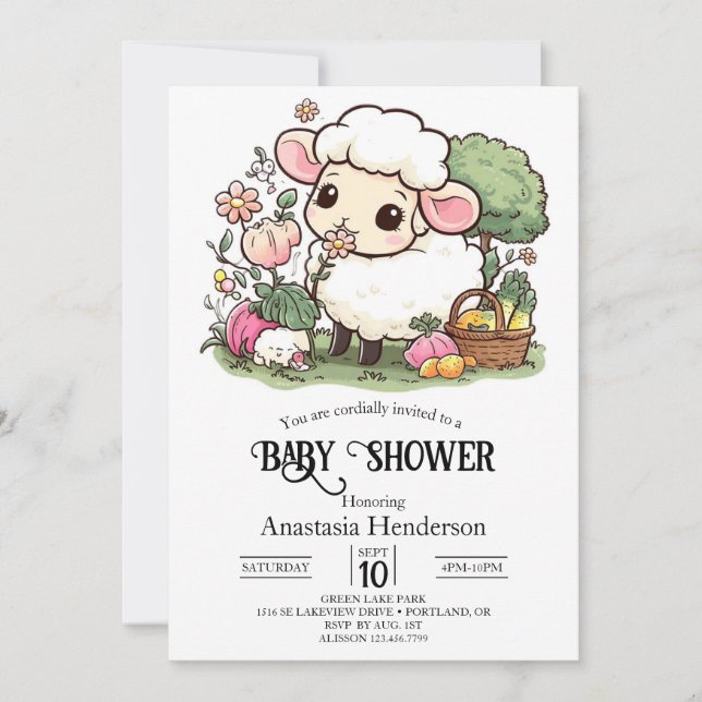 Enchanted Pretty Sheep Baby Shower Invitation (Front)