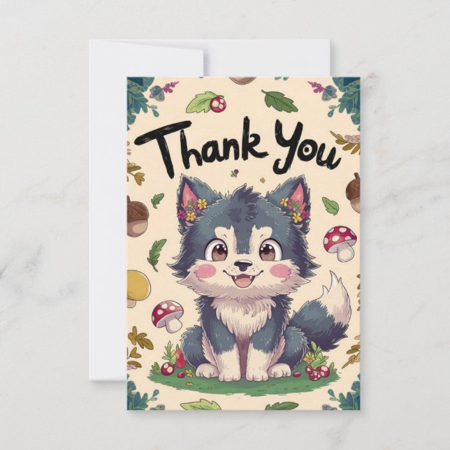 Enchanted Pretty Wolf Thank You Card (Front)