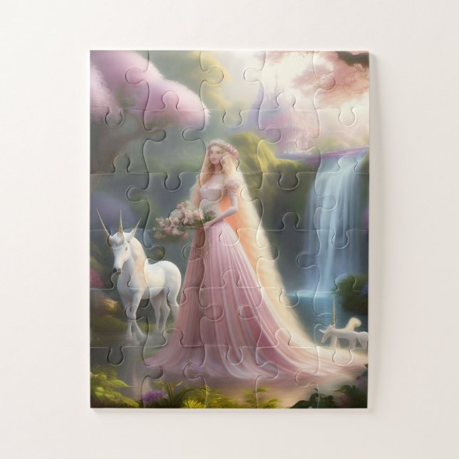 Enchanted Princess & Unicorn Fantasy Art Jigsaw Puzzle (Vertical)