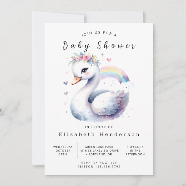 Enchanted Printable Swan Baby Shower Invitation (Front)