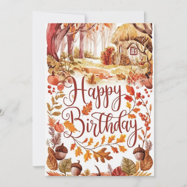 Enchanted Pumpkin Autumn Fall Happy Birthday Card (Front)