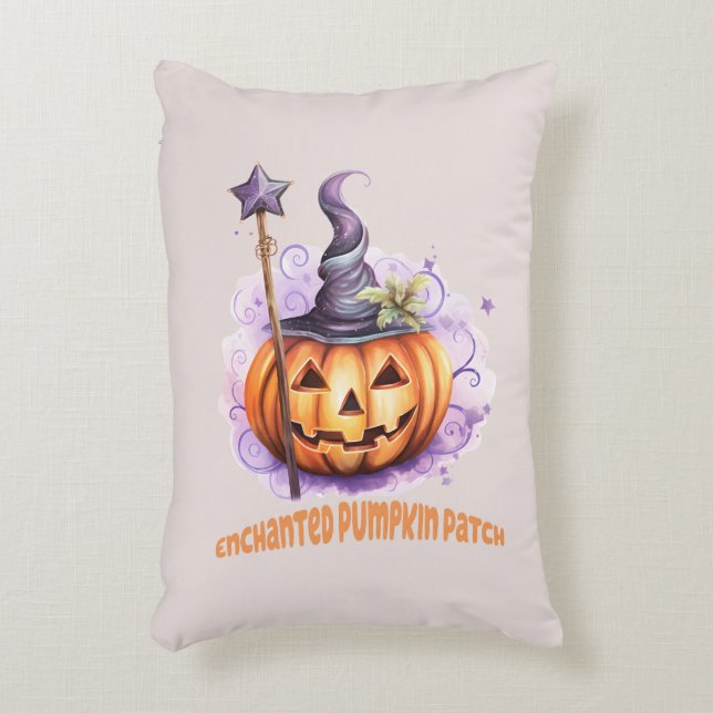 Enchanted Pumpkin Patch – Cute Jack-o’-Lantern Accent Pillow (Front(Vertical))