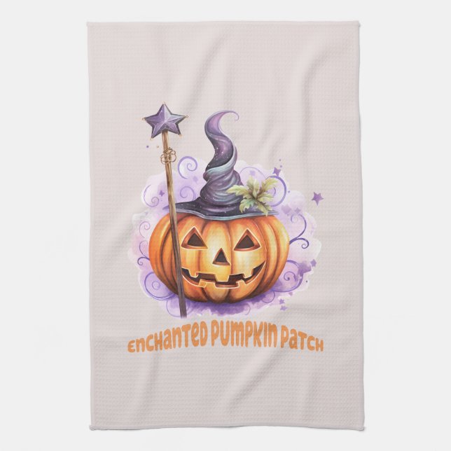 Enchanted Pumpkin Patch – Cute Jack-o’-Lantern Kitchen Towel (Vertical)