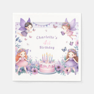 Enchanted Purple Fairy garden - Birthday  Napkin