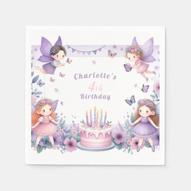 Enchanted Purple Fairy garden - Birthday  Napkin (Front)