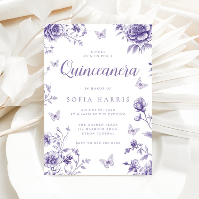 Enchanted  Purple Floral Quinceanera 15th Birthday Invitation (Creator Uploaded)