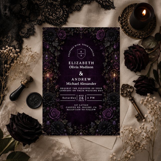 Enchanted Purple Goth Wedding Invitation (Creator Uploaded)
