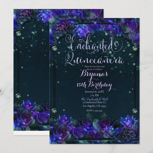 Enchanted Purple Green Garden Glow 15 Quinceañera  Invitation (Front/Back)