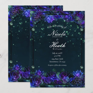 Enchanted Purple Green Garden Glow Roses Wedding   Invitation