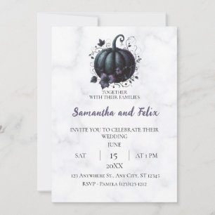 Enchanted Purple Pumpkin Marble Wedding Invitation