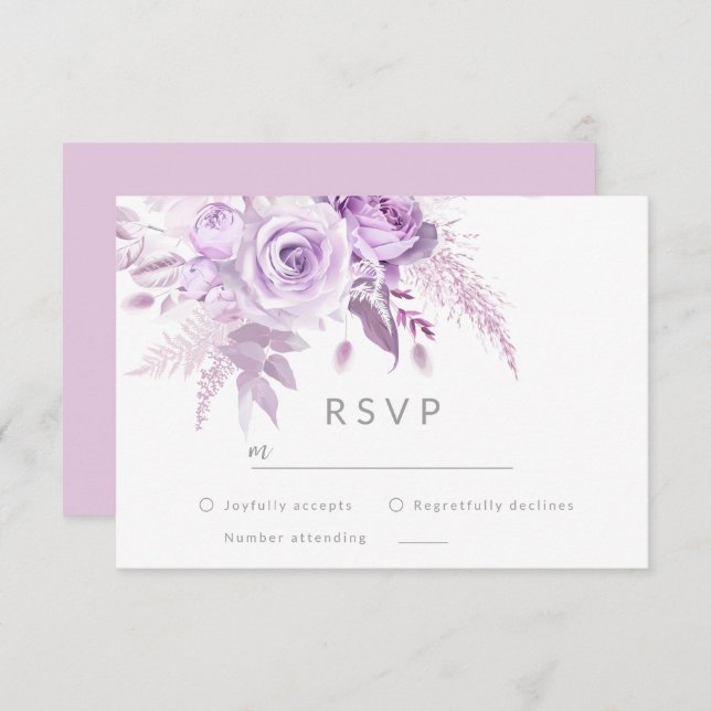 Enchanted Purple Roses Elegant Wedding RSVP Card (Front/Back)