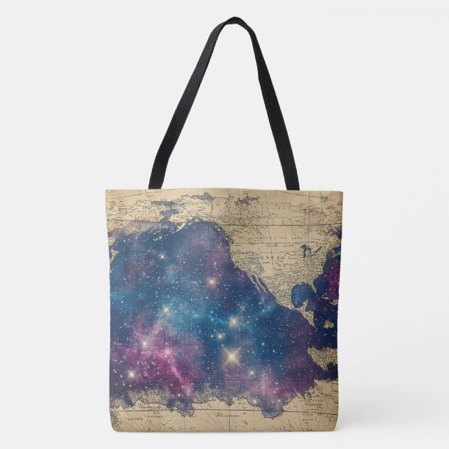 Enchanted Purple Vintage Star Chart Map Tote Bag (Front)