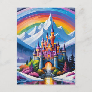 Enchanted rainbow castle postcard