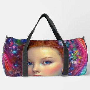 Enchanted Rainbow Hair Portrait Duffle Bag