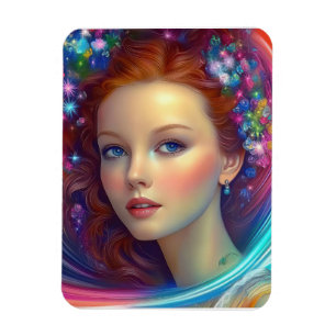 Enchanted Rainbow Hair Portrait Magnet