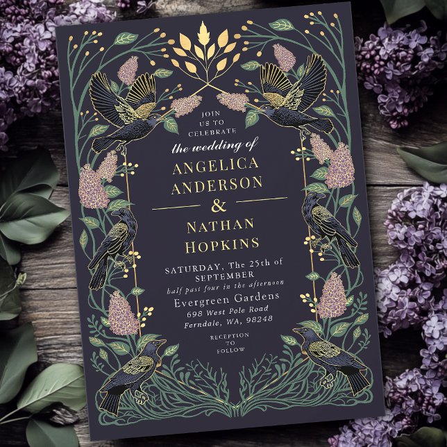 Enchanted Raven Lilac Gothic Wedding Invitation (Creator Uploaded)