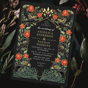Enchanted Raven Roses Gothic Wedding Invitation